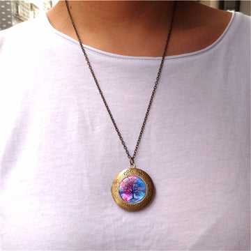 Vintage Tree Of Life Photo Box Pendant Necklace