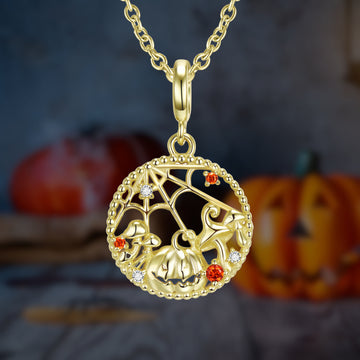 Spider Web Pumpkin Pendant and Chain