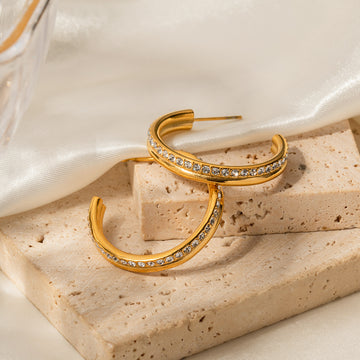 18K Gold Hoop Earrings Studded with Gemstones