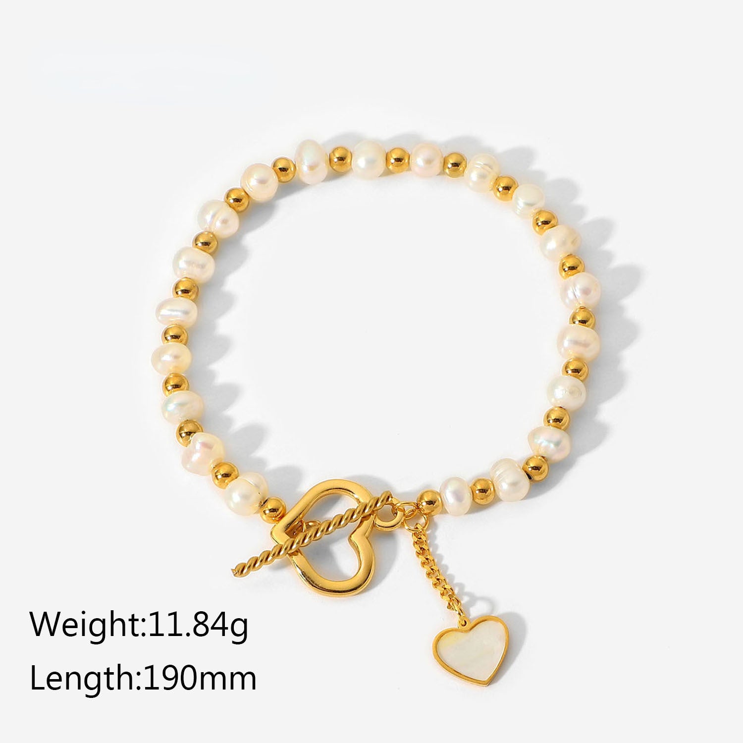 18K Gold Plated Pearl Heart Bracelet