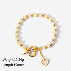 18K Gold Plated Pearl Heart Bracelet
