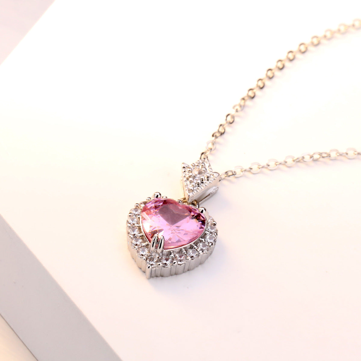 Sterling Silver Pink Heart Necklace