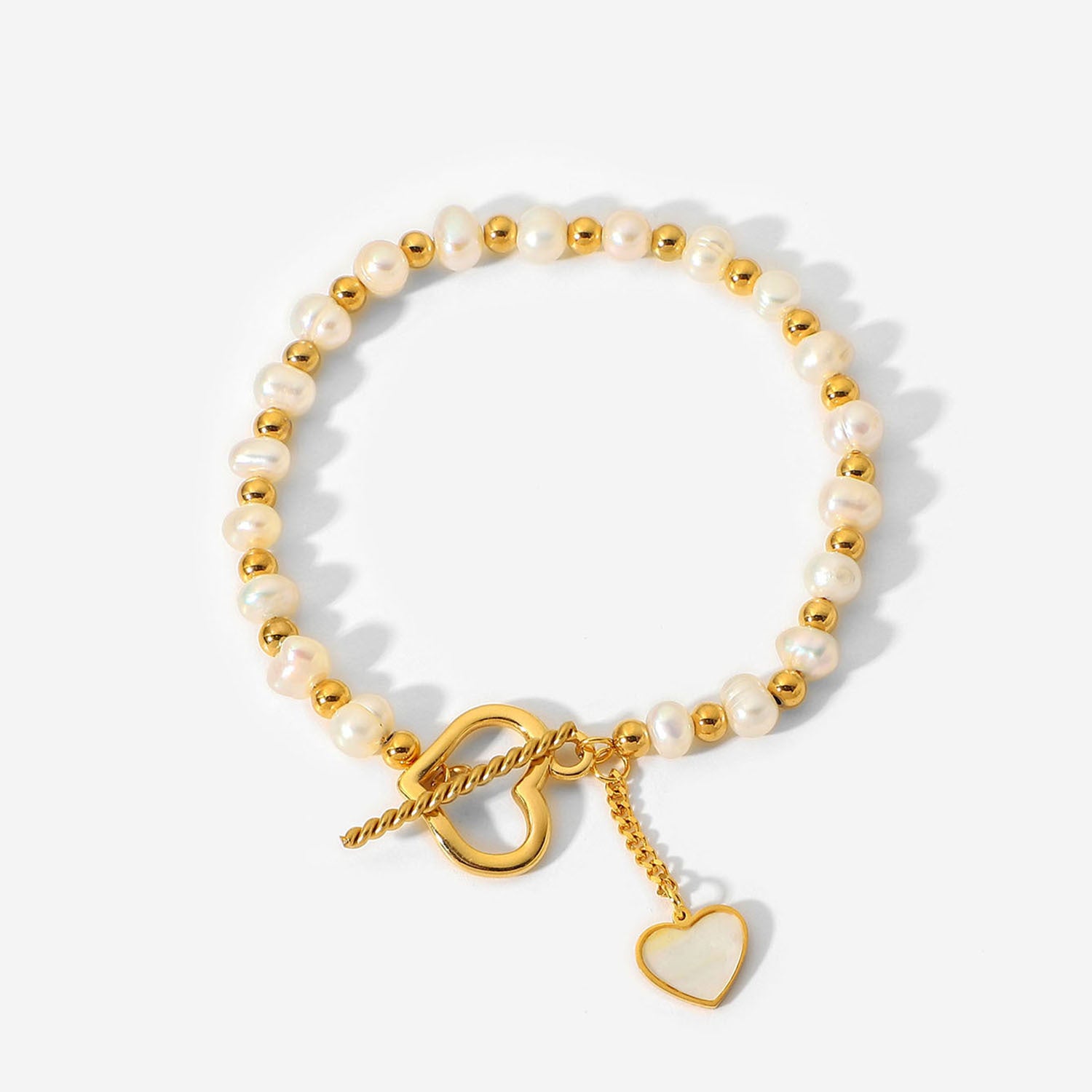 18K Gold Plated Pearl Heart Bracelet
