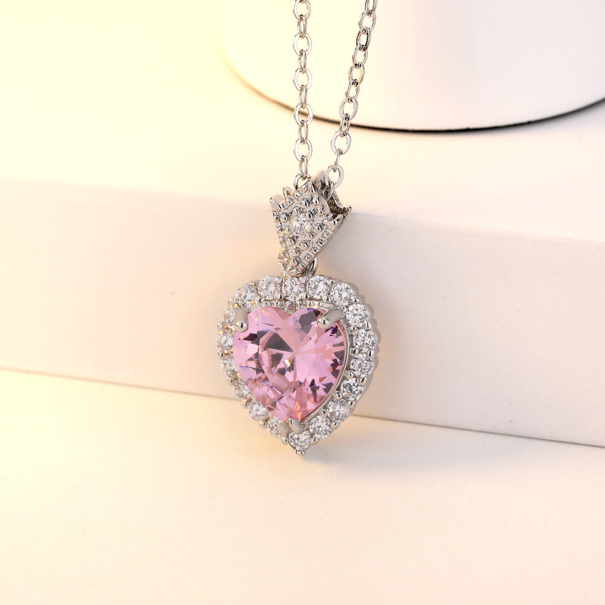 Sterling Silver Pink Heart Necklace