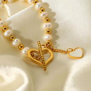 18K Gold Plated Pearl Heart Bracelet