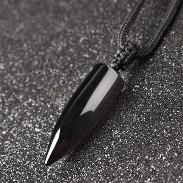Natural Obsidian Bullet Shaped Necklace