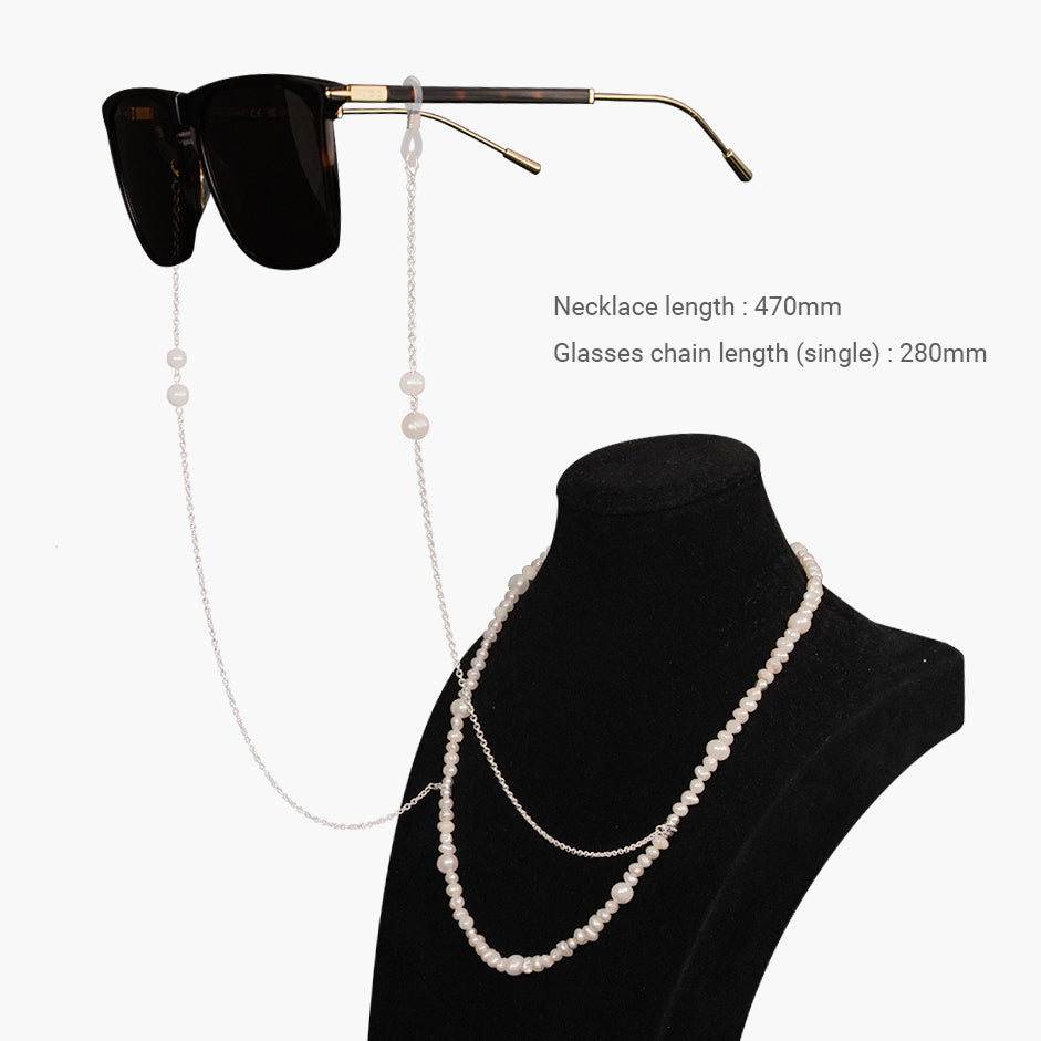 Eyeglass Holder Women Irregular Natural Pearls Sunglasses Strap Accessories 925 Sterling Silver Eyeglass Chain