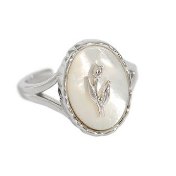 Shell Oval Tulips Flower 925 Sterling Silver Ring
