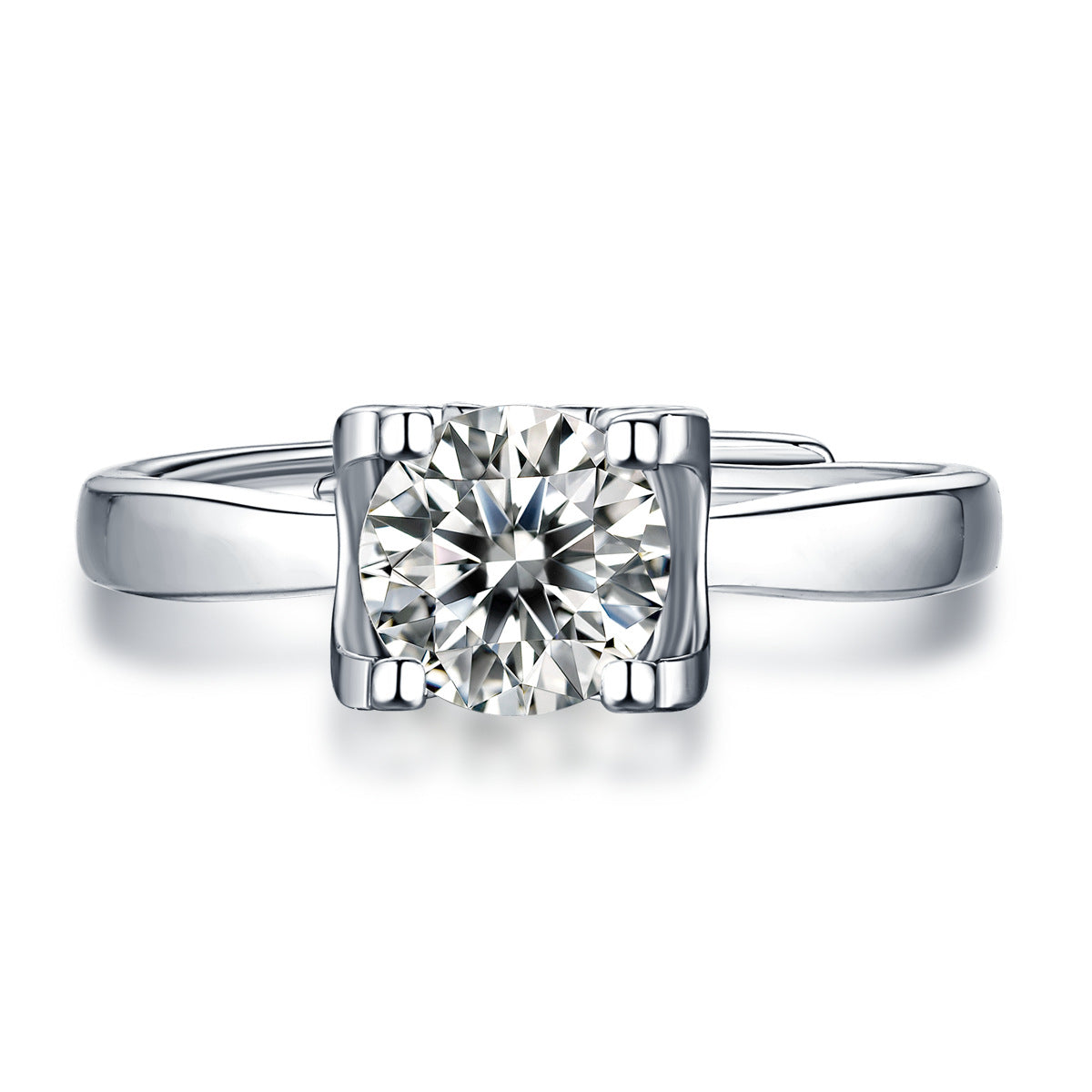 Lady Square Moissanite CZ 925 Sterling Silver Adjustable Ring