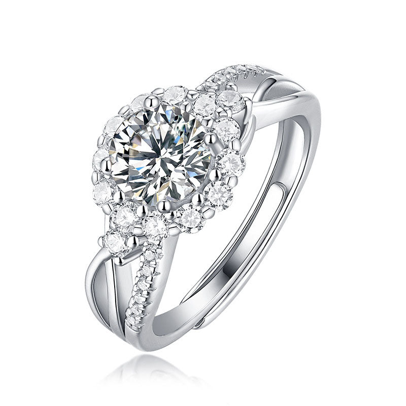 Moissanite CZ Edelweiss Flower 925 Sterling Silver Adjustable Ring