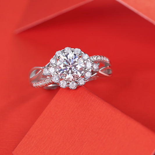 Moissanite CZ Edelweiss Flower 925 Sterling Silver Adjustable Ring