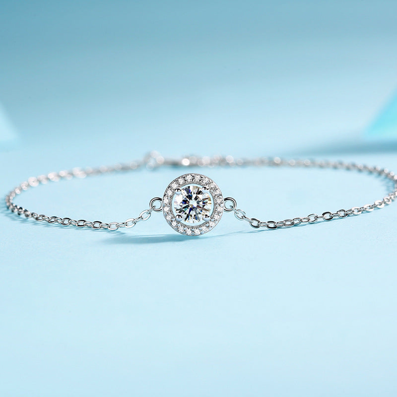 Simple Round Moissanite CZ 925 Sterling Silver Bracelet