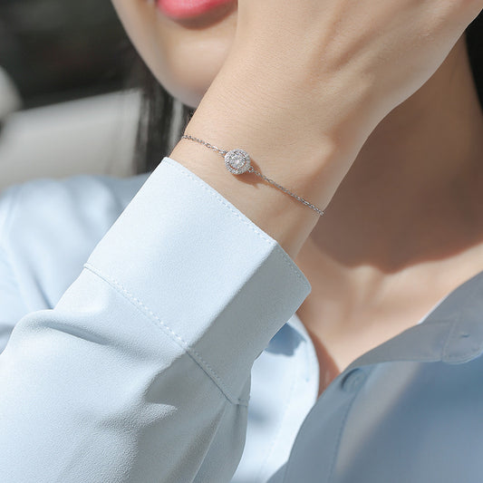 Simple Round Moissanite CZ 925 Sterling Silver Bracelet