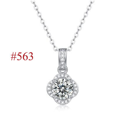 Moissanite CZ Round Waterdrop Flower 925 Sterling Silver Necklace