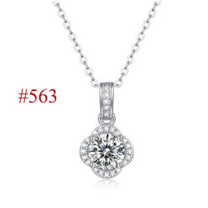 Moissanite CZ Round Waterdrop Flower 925 Sterling Silver Necklace