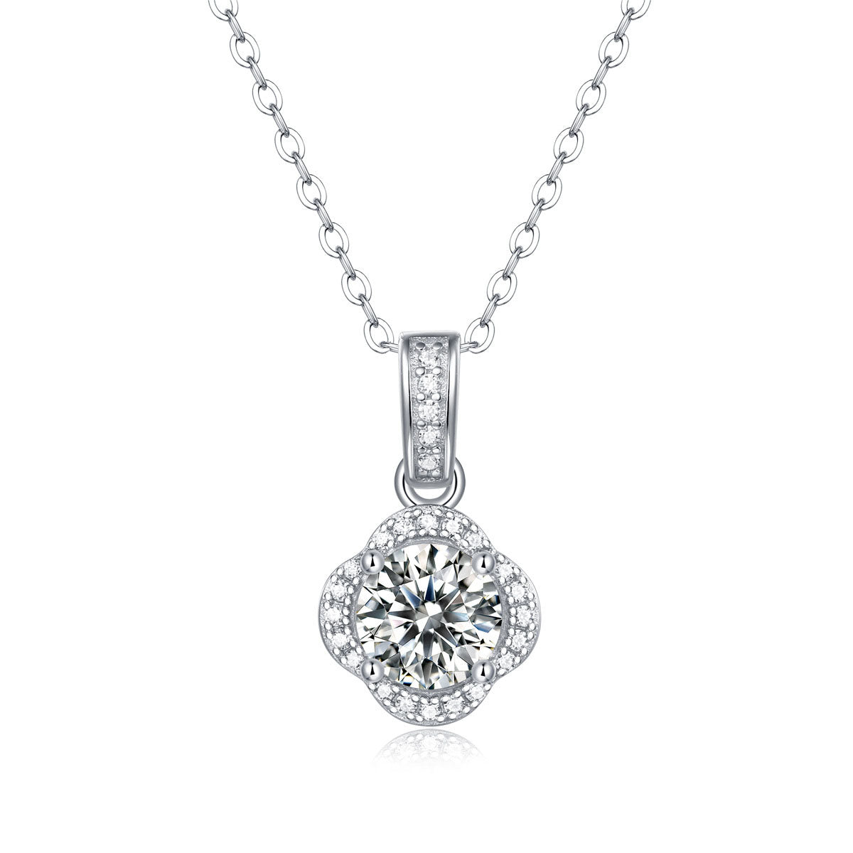 Moissanite CZ Round Waterdrop Flower 925 Sterling Silver Necklace