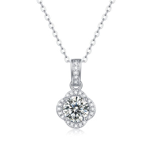 Moissanite CZ Round Waterdrop Flower 925 Sterling Silver Necklace