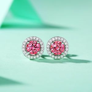 Youthful Pink Round Moissanite CZ 925 Sterling Silver Stud Earrings