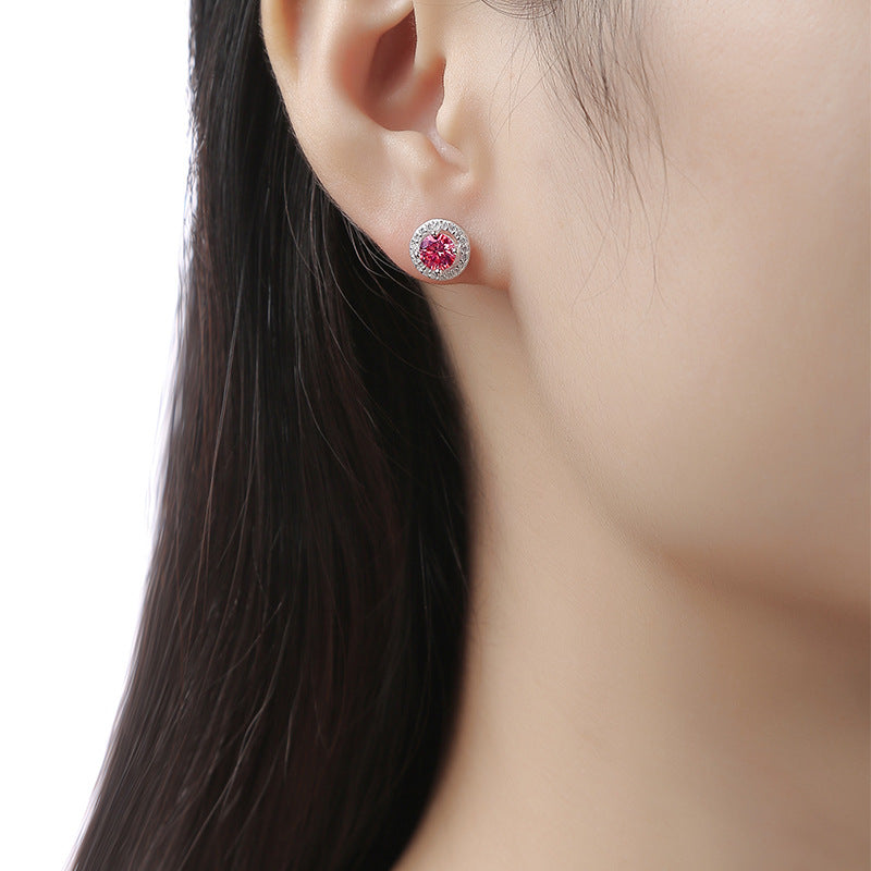 Youthful Pink Round Moissanite CZ 925 Sterling Silver Stud Earrings