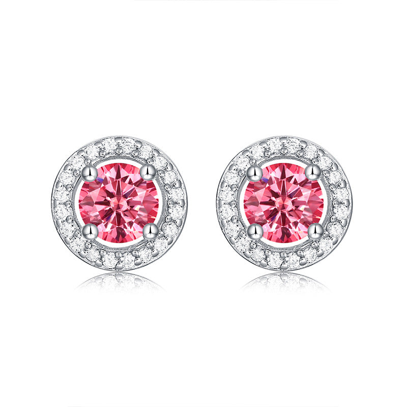 Youthful Pink Round Moissanite CZ 925 Sterling Silver Stud Earrings