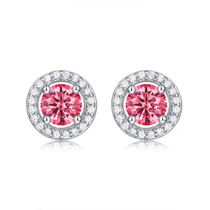 Youthful Pink Round Moissanite CZ 925 Sterling Silver Stud Earrings