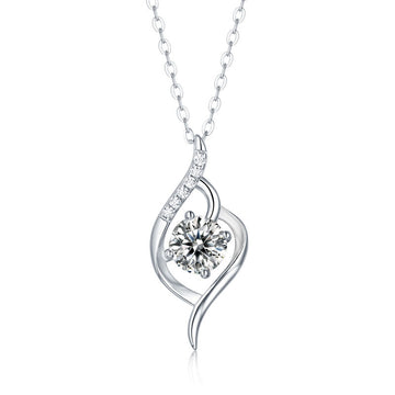 Stylish Round Moissanite CZ Heart 925 Sterling Silver Necklace