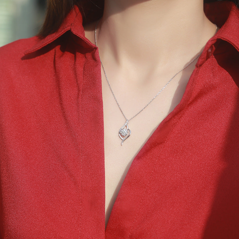 Stylish Round Moissanite CZ Heart 925 Sterling Silver Necklace