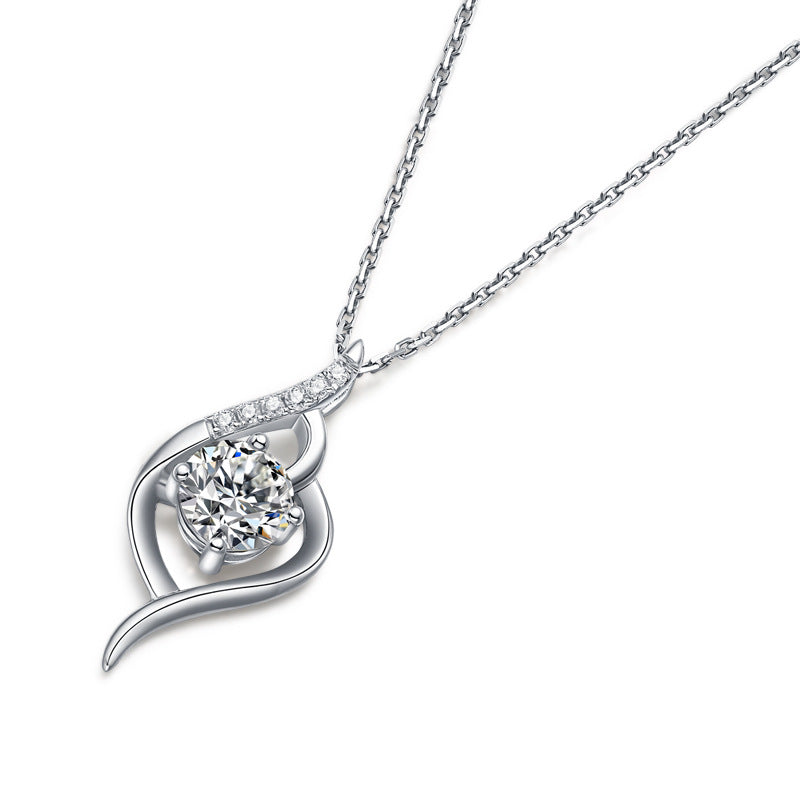 Stylish Round Moissanite CZ Heart 925 Sterling Silver Necklace