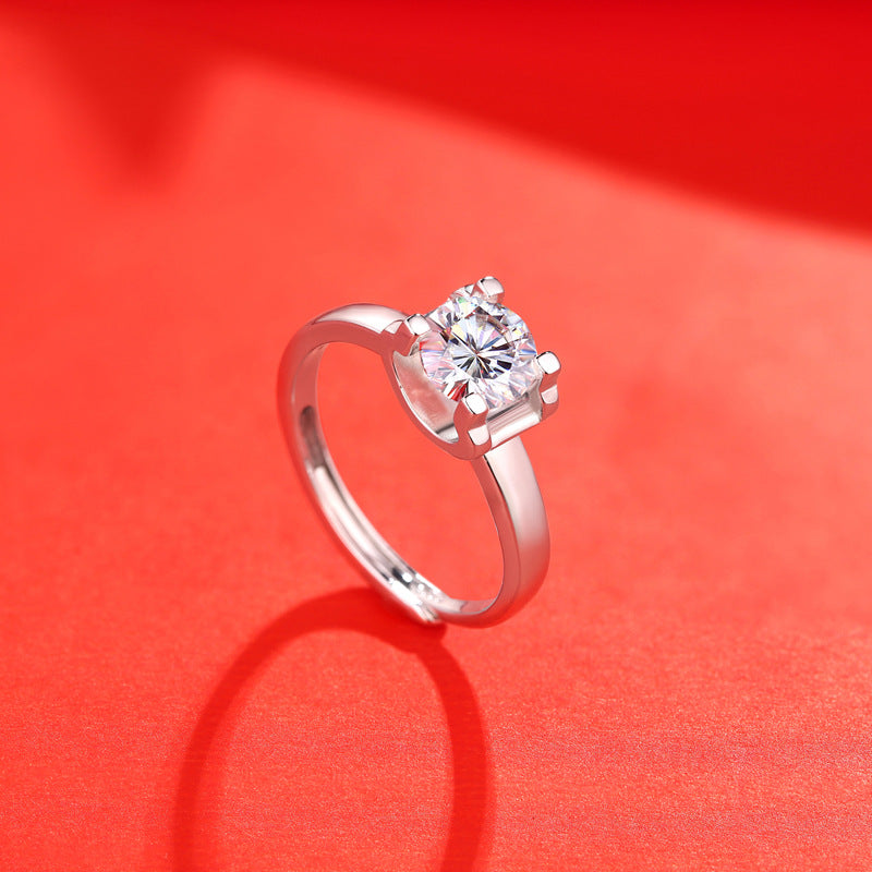 Fashion Geometry Moissanite Squared 925 Sterling Silver Adjustable Ring