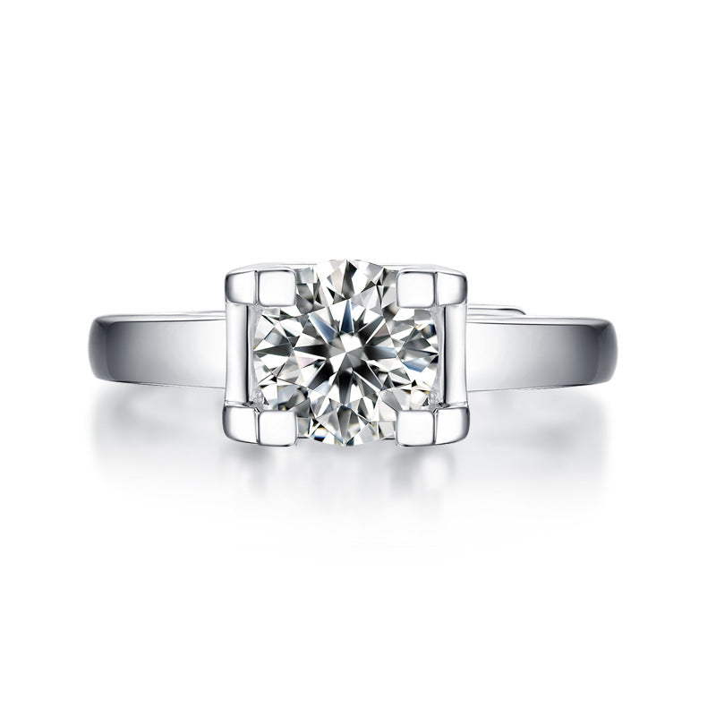 Fashion Geometry Moissanite Squared 925 Sterling Silver Adjustable Ring