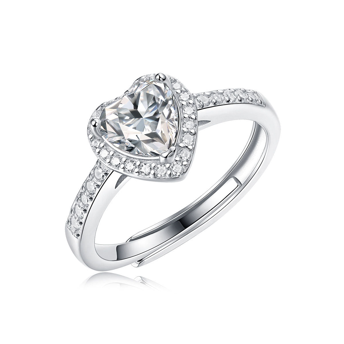 Moissanite CZ Heart 925 Sterling Silver Adjustable Ring