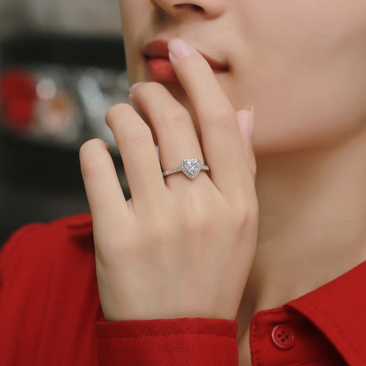 Moissanite CZ Heart 925 Sterling Silver Adjustable Ring