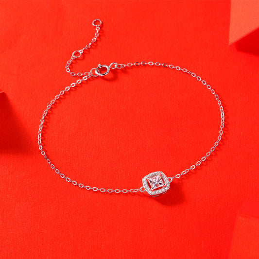 Moissanite CZ Geometry Square 925 Sterling Silver Bracelet