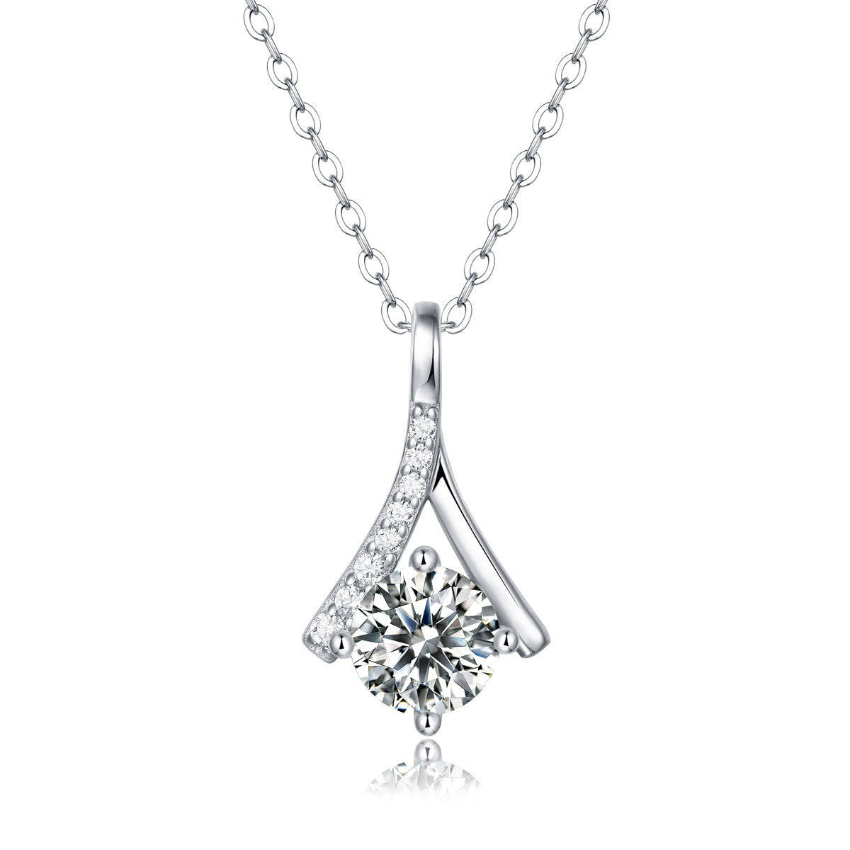 Elegant Moissanite CZ V Shaped 925 Sterling Silver Necklace