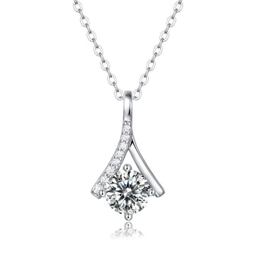 Elegant Moissanite CZ V Shaped 925 Sterling Silver Necklace
