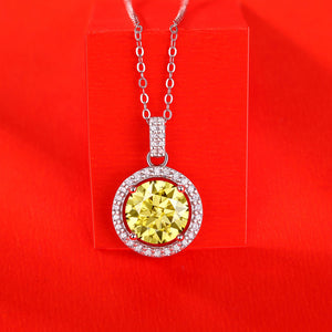 Fashion Yellow Moissanite CZ Round 925 Sterling Silver Necklace