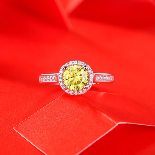 Yellow Round Moissanite CZ 925 Sterling Silver Adjustable Ring