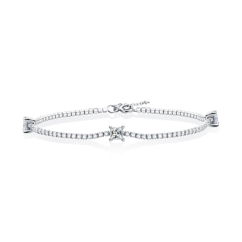 Square Moissanite CZ Chain 925 Sterling Silver Bracelet