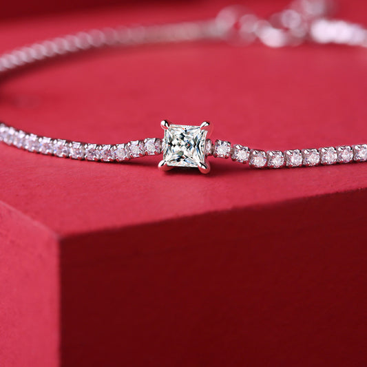 Square Moissanite CZ Chain 925 Sterling Silver Bracelet