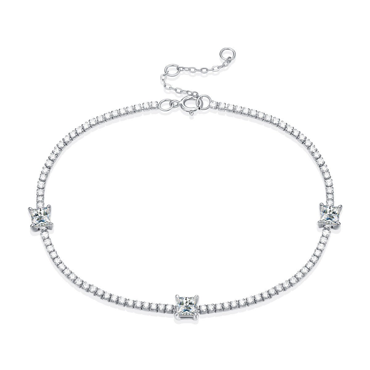 Square Moissanite CZ Chain 925 Sterling Silver Bracelet