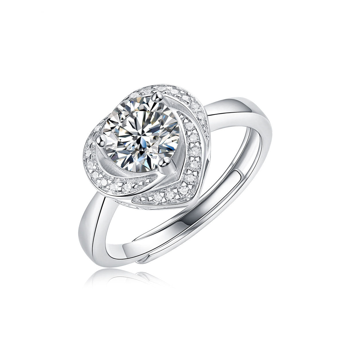 Moissanite Heart 925 Sterling Silver Adjustable Ring
