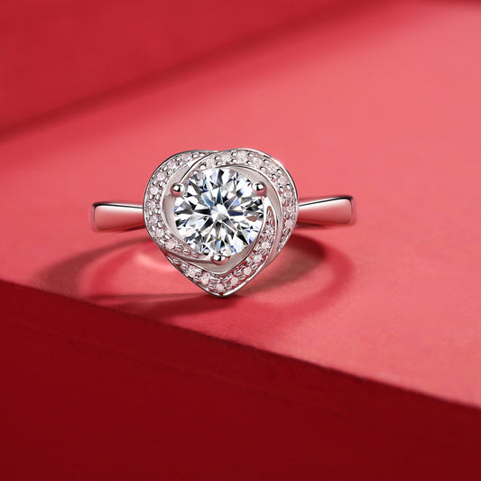 Moissanite Heart 925 Sterling Silver Adjustable Ring