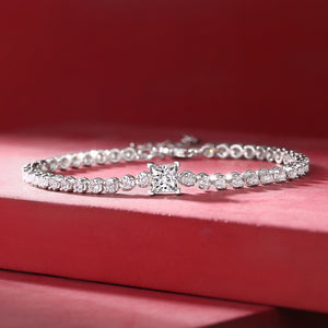 Square Moissanite Round CZ Chain 925 Sterling Silver Bracelet