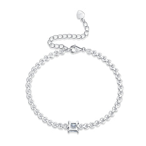 Square Moissanite Round CZ Chain 925 Sterling Silver Bracelet