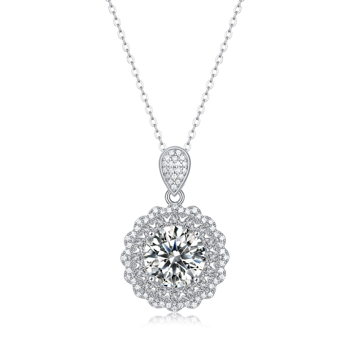 Elegant Moissanite Flower 925 Sterling Silver Necklace