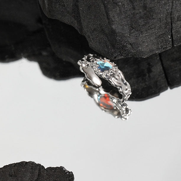 Fashion Irregular Created Moonstone River 925 Sterling Silver Adjustable Ring