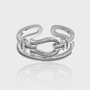 Vintage Double Layers Rivet Belt Buckle 925 Sterling Silver Adjustable Ring