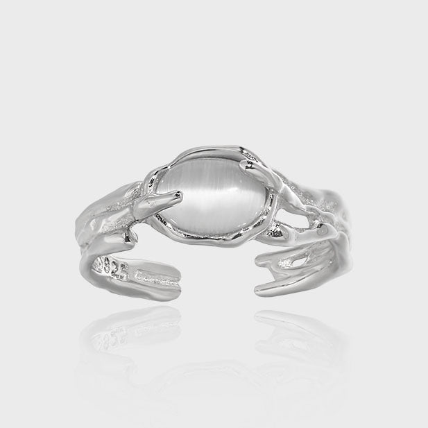 Casual Oval Natural Cat's Eye Irregular 925 Sterling Silver Adjustable Ring