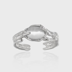 Casual Oval Natural Cat's Eye Irregular 925 Sterling Silver Adjustable Ring