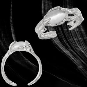 Casual Oval Natural Cat's Eye Irregular 925 Sterling Silver Adjustable Ring